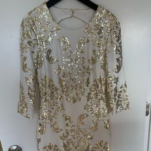 Gold and white sequin dress